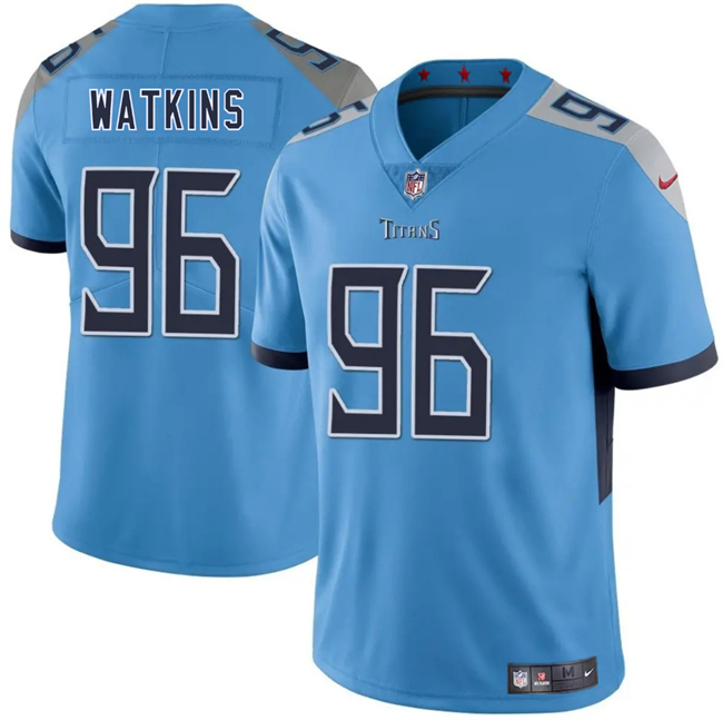 Men's Blue Tennessee Titans #96 Carlos Watkins 2025 Vapor Limited Stitched Football Jersey